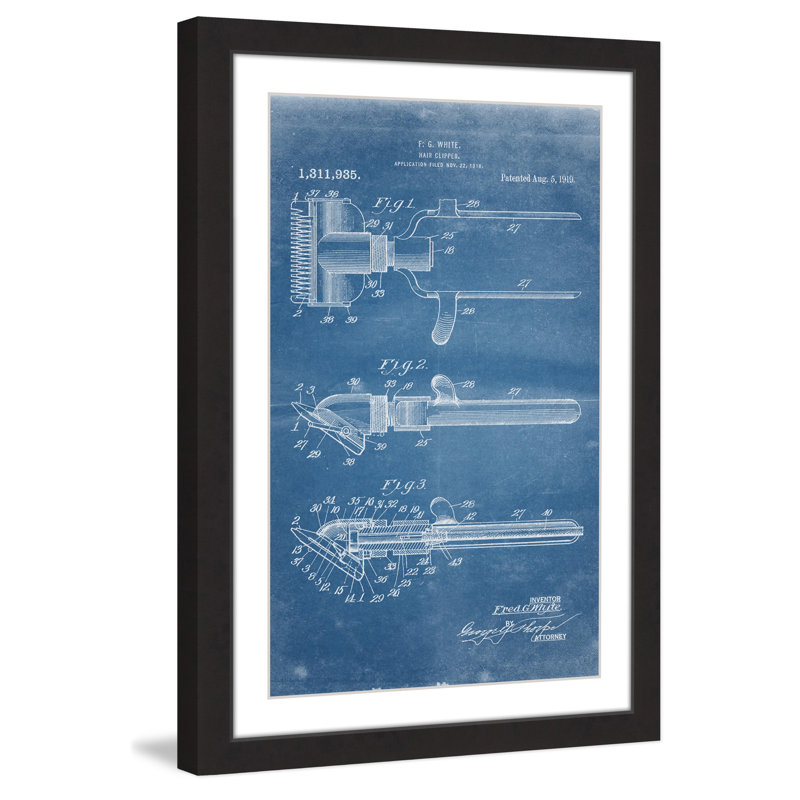 « cheveu clipper 1919 blueprint » par steve king, reproduction d’art encadrée, H 36 po x l 24 po x P 1,5 po