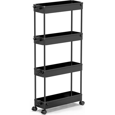 Slim Rolling Storage Cart 4 Tier Bathroom Organizer Mobile Shelving Unit Utility Cart Tower Rack for Kitchen Laundry Narrow Places