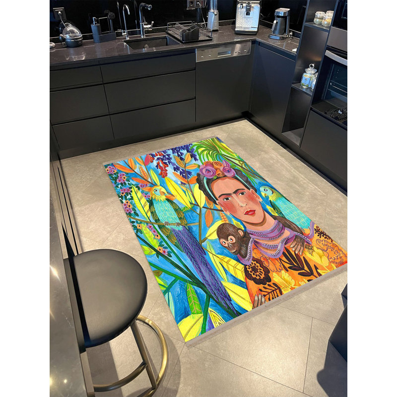 Tapis multicolore à motif de perroquet tropical, de singe et de silhouette humaine Barcelona Collection