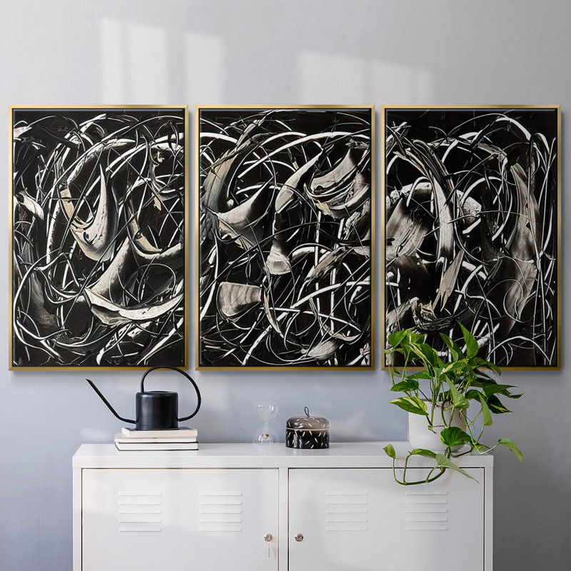 " Linear Movement II " 3 - Pieces, Gold, 36" H x 75" W x 2" D