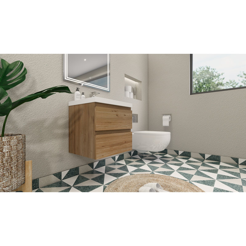 Aylanna Single Bathroom Vanity with Acrylic Top, Natural Oak