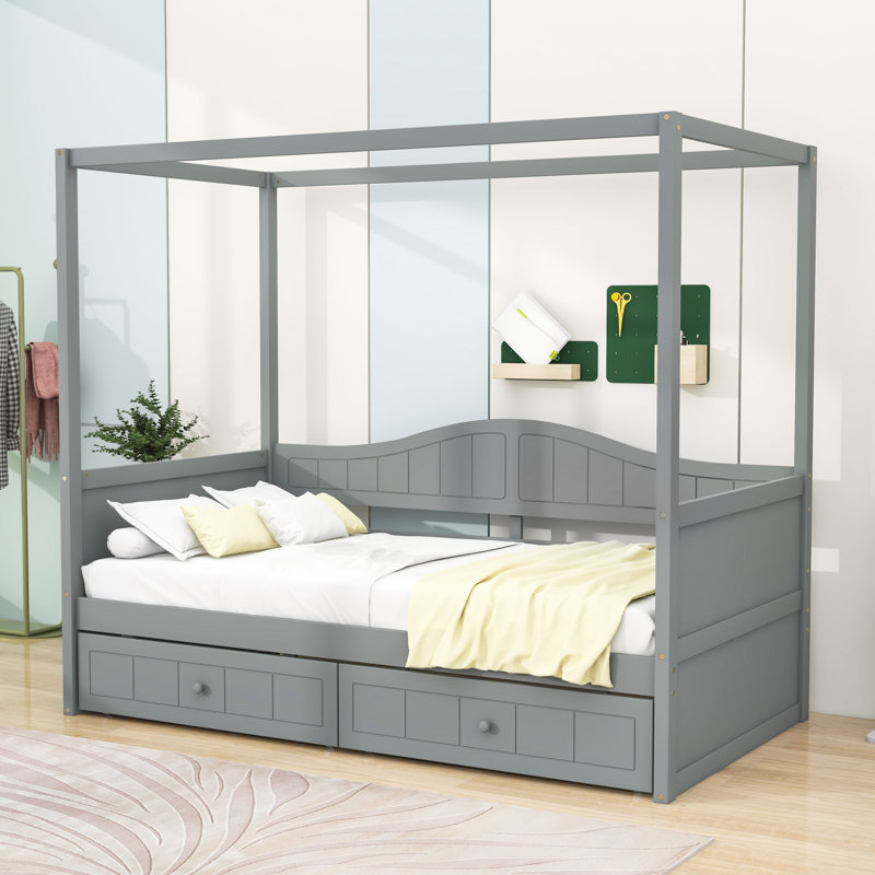 Aerys Twin Size 2 Drawers Wooden Daybed, Gray