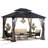 Sunjoy Hardtop Gazebo 10 x 12 ft. Outdoor Patio Gazebo with LED Lights (Batteries Operated), Remote Control and Netting