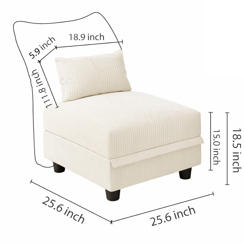 Module de rangement de canapé pour canapé modulaire, repose-pieds carré pour canapé modulaire, carton B, velours côtelé beige