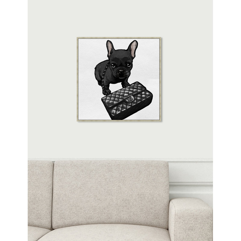 Classy Frenchie Noir - impression sur toile, Champagne encadré, H 20 po x l 20 po