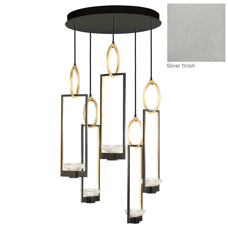 Luminaire suspendu rond 26,5 po Delphi, Argent