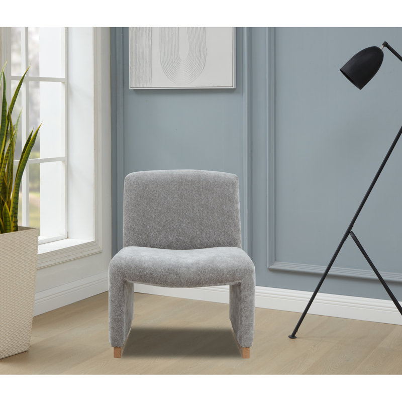 Fauteuil d'appoint confortable, fauteuil de chambre rembourré, conception sans accoudoirs avec pieds en bois et tissu chenille doux pour le salon