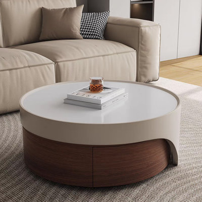 Cream-coloured minimalist walnut coffee table