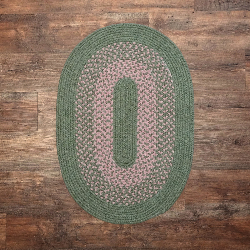 Tapis vert tressé en mélange de laine Amalthea, Ovale 3 pi x 5 pi