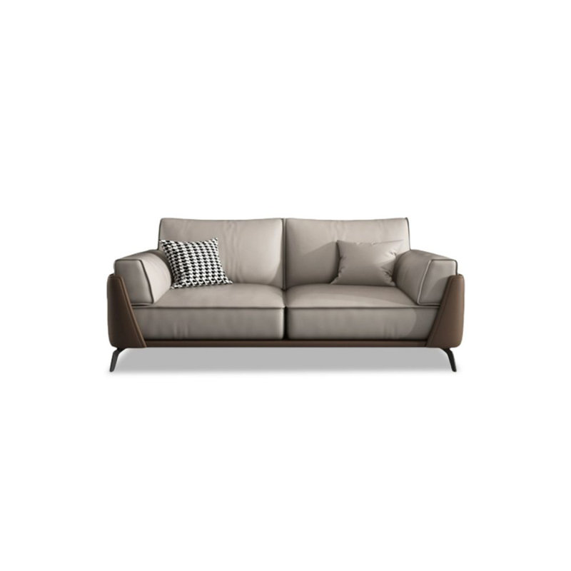 Canapé standard en cuir véritable kaki et café, Kaki / café, H 32,28 po x l 62,99 po x P 35,43 po