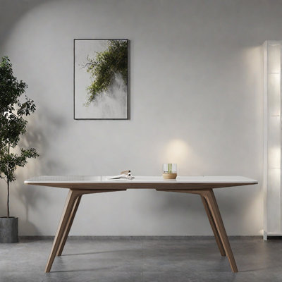 Rectangular household bright white dining table
