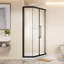 Cabine de douche coulissante noire néo-angle, 36 po x 72 po, forme de losange en verre trempé transparent de 1/4 po, double roulettes et poignées en acier inoxydable