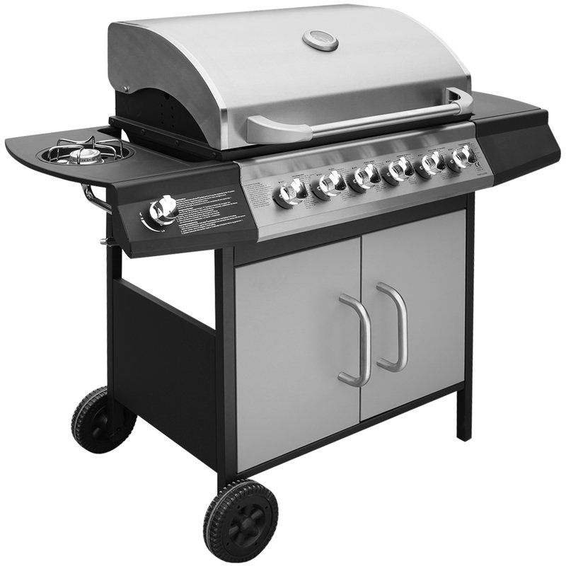 Ponder Dakota Fields 6 - Burner Countertop Liquid Propane 40955 BTU BTU Gas Grill with Side Burner, Black/Silver