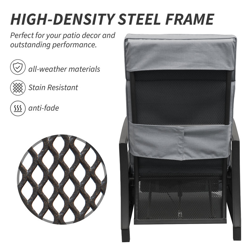 Chaise de patio inclinable avec coussins, Gris