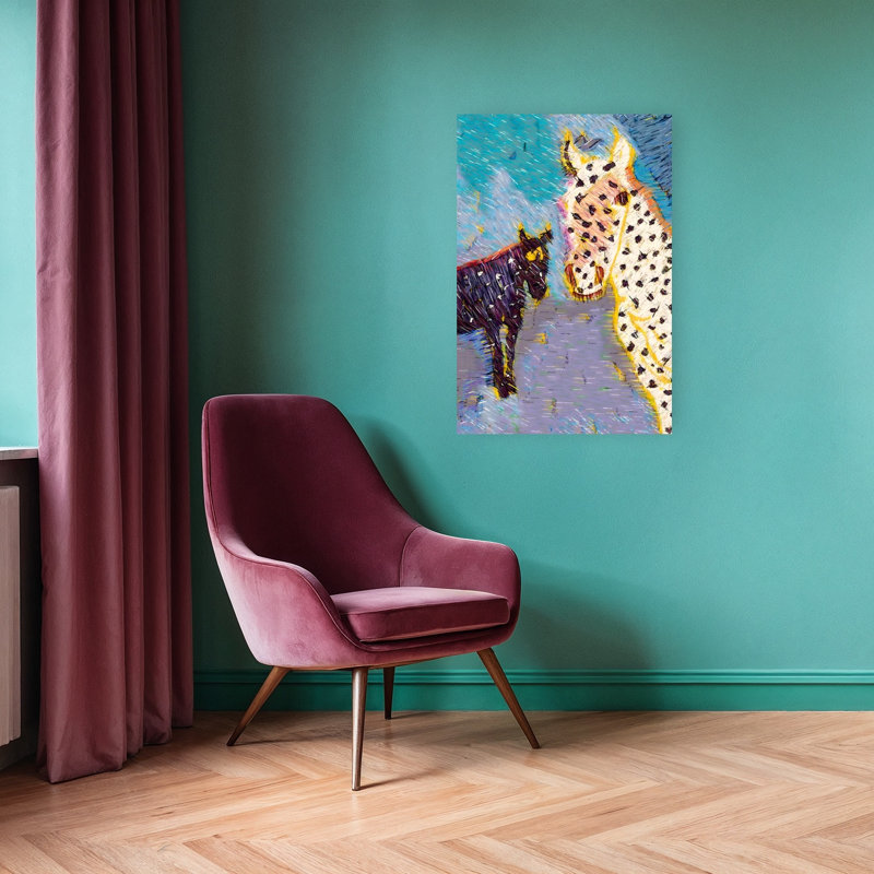 Art mural abstrait cheval tacheté et poulain