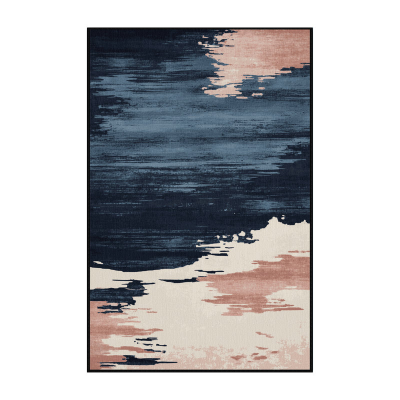 Tapis gris aquarelle lavable à la machine, Rectangulaire 8 pi x 10 pi