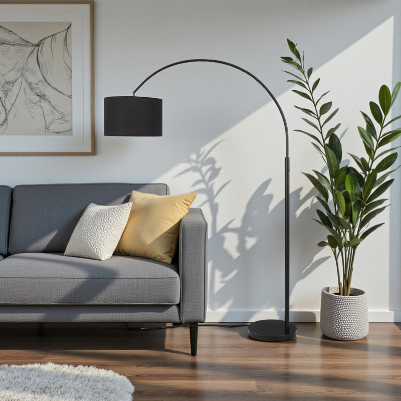 Everest 81"H Contemporary Style In Black Metal With Black Shade Floor Lamp