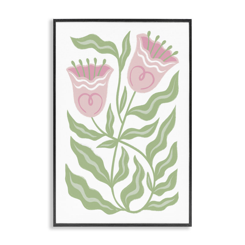 Giclée encadrée de tulipes roses jumelles, design par Martina Pavlova, H 18 po x l 12 po, Giclée encadrée noir minuit