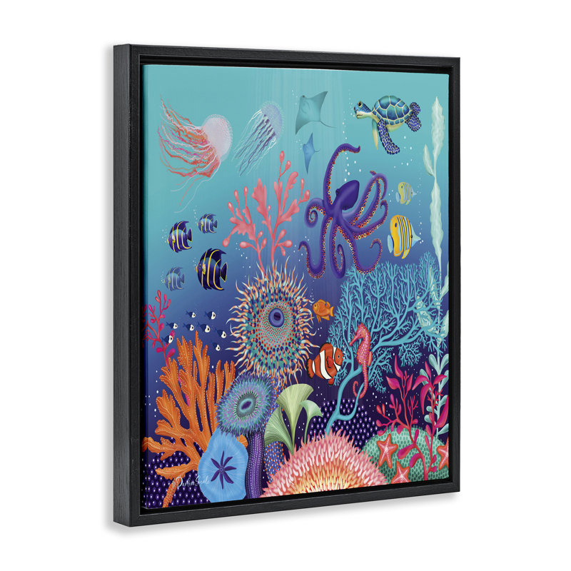  Magical Underwater Reef Canvas Wall Art by Darlene Seale, Cadre flottant noir de jais, H 21 po x l 17 po