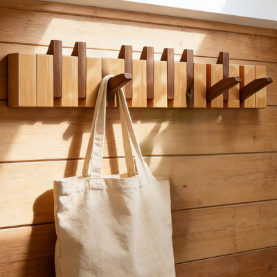 Porte-crochets mural pliant en bois - Organisateur de crochets multi-touches pour écharpes, serviettes et manteaux, décoration bohémienne peu encombrante