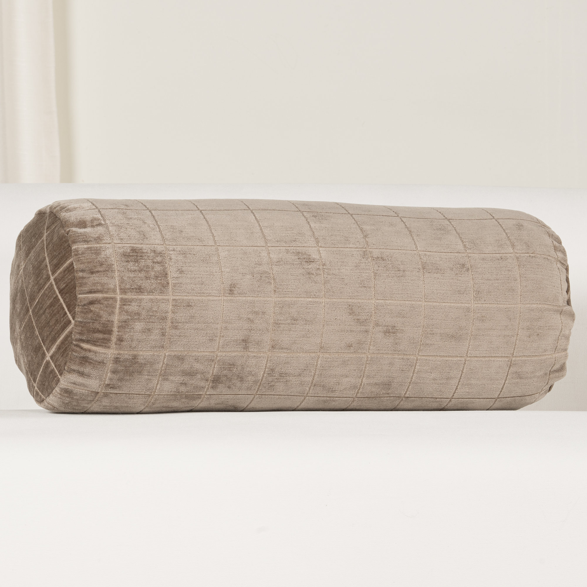 Otterville Velvet Grid Bolster Pillow, Mushroom Geometric, Bolster 8"H x 20"W