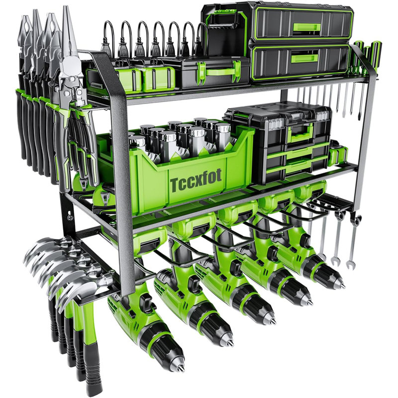 Heavy-Duty Wall-Mounted Tool Organizer With 3 Layers, 5 Slots For Drills And Multiple Tool Storage