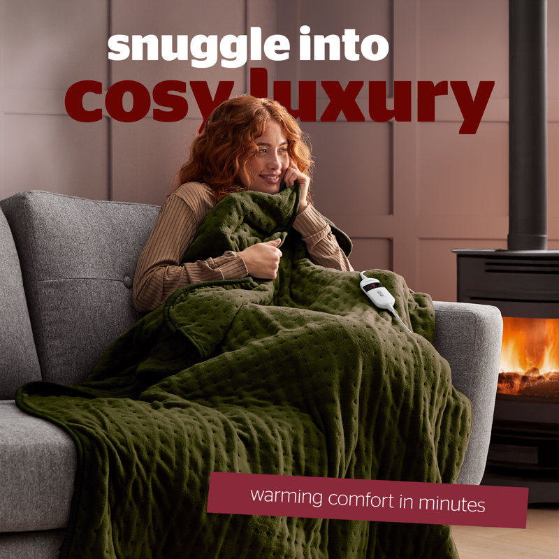 Silentnight Comfort Control Heated Throw Super-soft with 9 Settings Over Blanket, Green