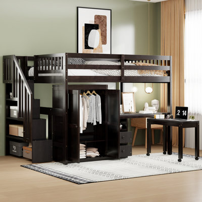 Loft Bed With Stairs, Bookshelf, Drawers, Desk & Wardrobe – Space-Saving Multifunctional Furniture For Kids & Teens