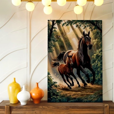 Running Horses Canvas Print Wild Stallions Desert Landscape Poster Wall Art, Rustic Animal, Decorative Home Accent, Living Room, Office and Hallway Decor, Gallery Wall Artwork