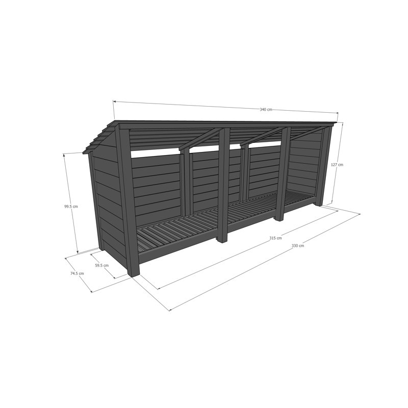 Urbanna 340cm W x 74.5cm D Wood Log Store, Light Green