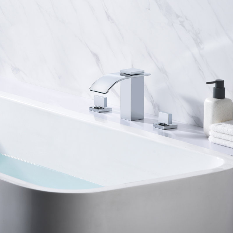 Robinet de baignoire romaine à débit élevé à 2 poignées et cascade avec valve en laiton, Chrome chrome