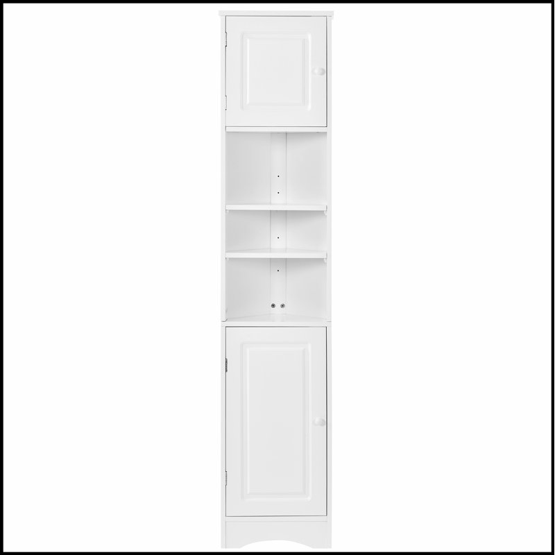 Grande armoire de coin avec deux portes, des tablettes réglables et une tablette ouverte pour économiser de l'espace