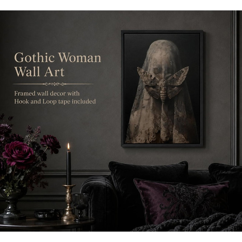 Art mural encadré, femme voilé et papillon de nuit
