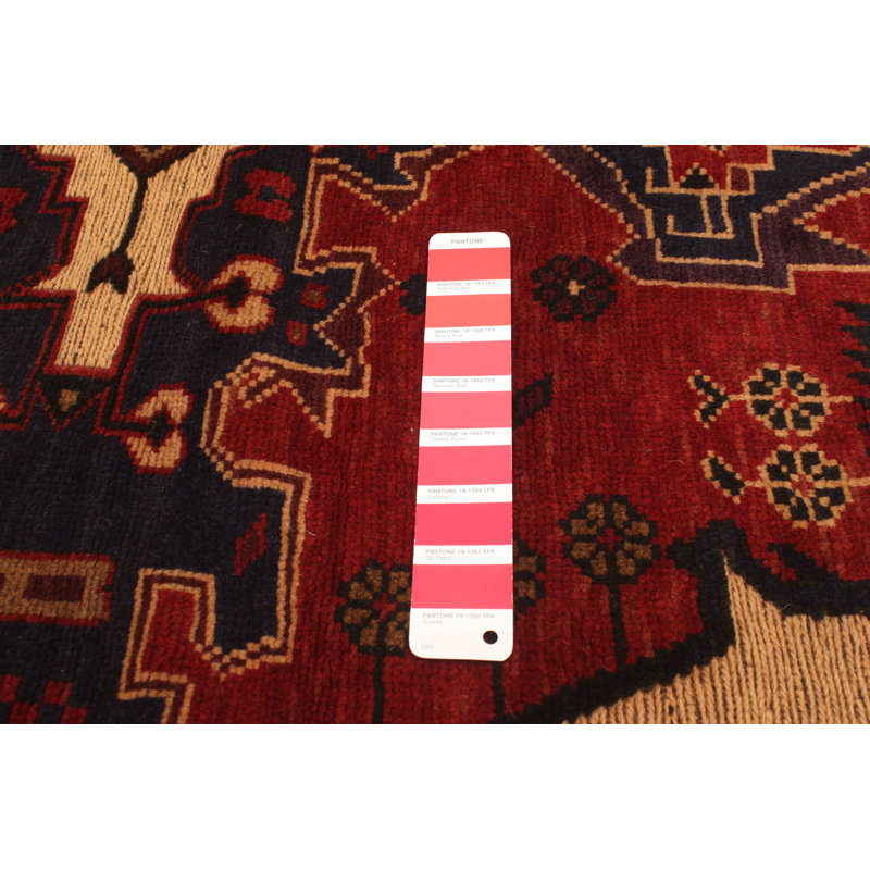 Tapis décoratif en laine noué à la main de conception unique 4 pi 1 po x 6 pi 1 po Charsie rouge/beige