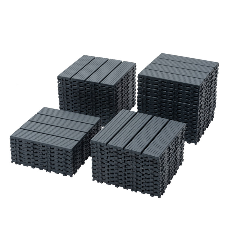 12'' x 12'' Plastic Interlocking Deck Tiles, Gray