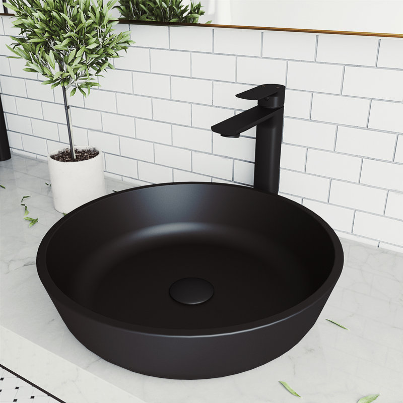 Lavabo de salle de bain vasque circulaire fait main en verre noir MatteShell ™