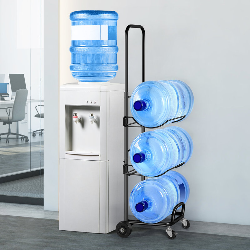 Chariot roulant à 3 niveaux pour bouteilles d'eau avec chariot élastique noir mat