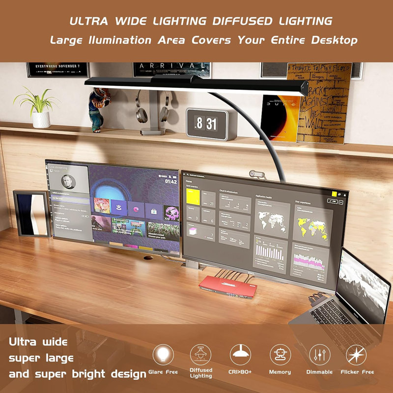 Lampe de bureau à DEL pour bureau à domicile Lampe architecte attentionnée avec pince Lampe de table à col-de-cygne à 3 couleurs et 10 lumières réglables avec établi à clé