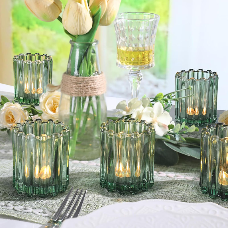 6 porte-bougies votives en verre vert
