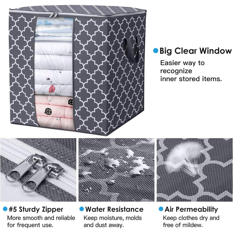 Storage Bags Large Blanket Clothes Organization And Storage Containers For Comforters,Bedding, Foldable Organizer With Reinforced Handle, Clear Window, Sturdy Zippers