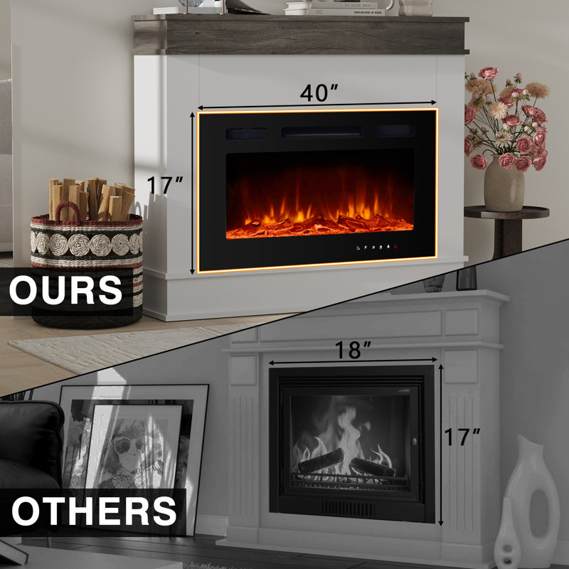 57”  Modern Minimalist Electric Fireplace with Mantel, Color-Blocking Design, 12 LED Flame Colors, White