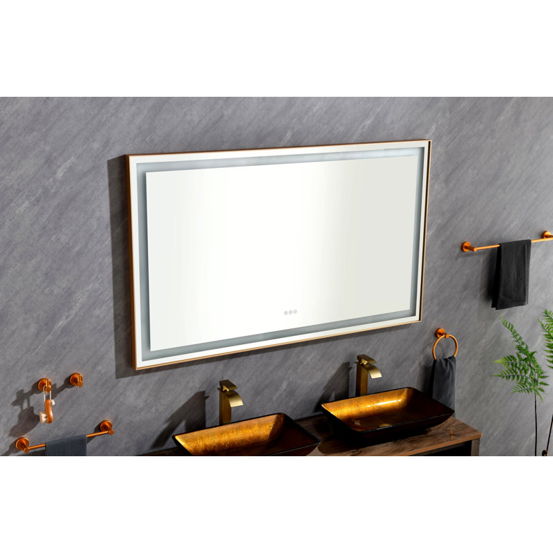 Miroir mural de salle de bain éclairé à DEL avec lumière élevée et anti-buée à contrôle séparé 60 * 36