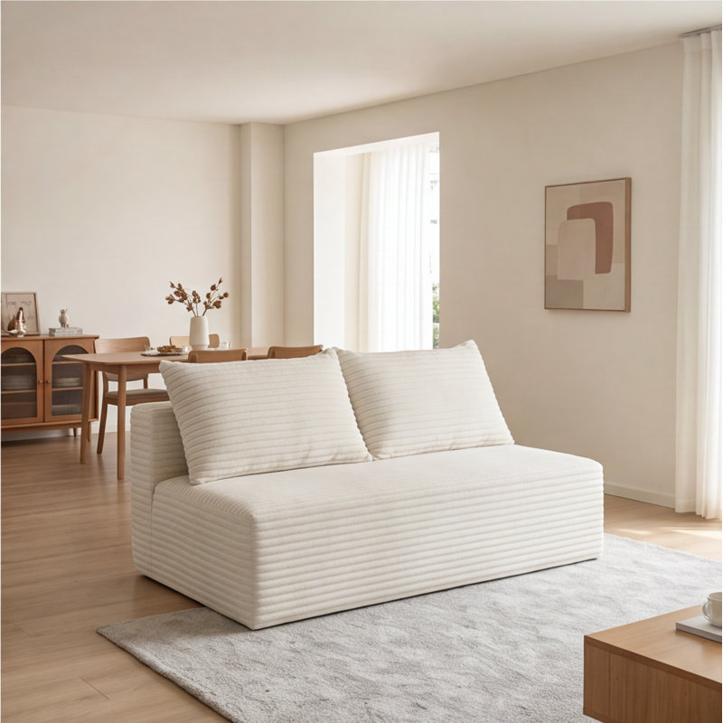 Canapé modulaire en velours beige de 58 po à 2 places avec méridienne et porte-gobelet, sans assemblage requis
