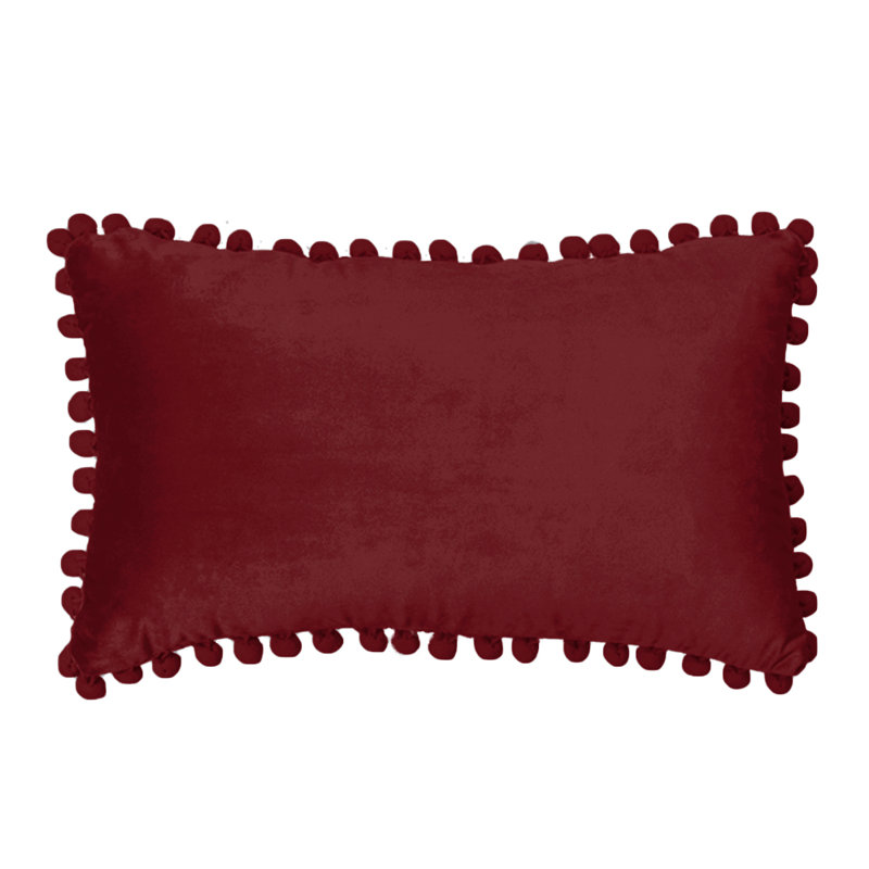 Wine red Set of 2 PomPom Rectangular Lumbar Throw Pillows size 12"x20", Wine Red
