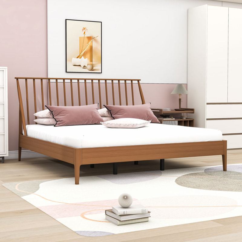 Wood Platform Bed with Headboard, King, Warm Brown