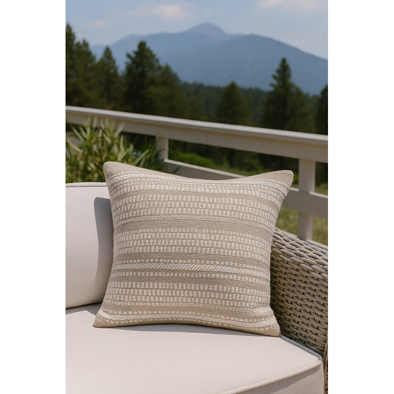 Rustic Beige Tulum Stripe Indoor Outdoor Pillow Cover 20x20, Square 24", Pillow Cover Only - No Insert
