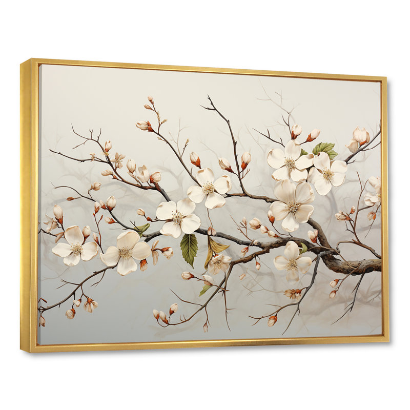 Art sur toile de cornouiller blanc, H 16 po x l 32 po x P 1 po, Cadre flottant doré