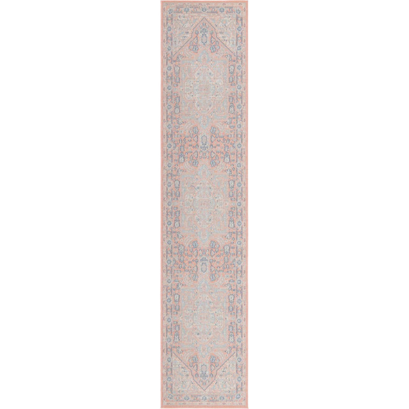 Tapis oriental rose poudré Leea, Tapis de couloir 2 pi 7 po x 12 pi