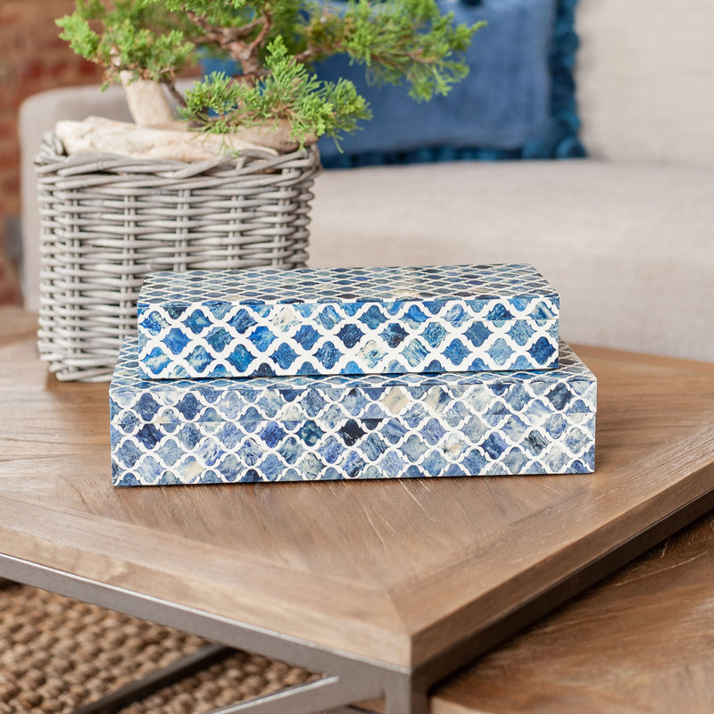 Boîte décorative en bois et os, Bleu
