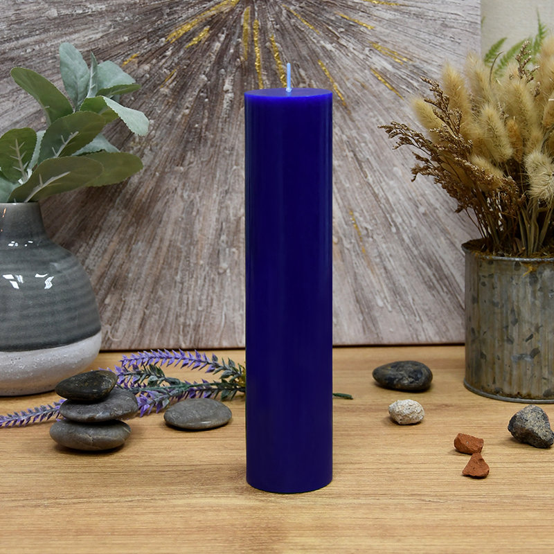 Oliva Unscented Pillar Candle, Blue, 1, 9" H x 2" W x 2" D
